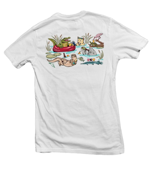 The Party Animal tee by Freehand Goods, ideal for Sundays by the Suwannee River or socializing with friends in Florida. Made of butter-soft, 100% Airlume ringspun cotton.