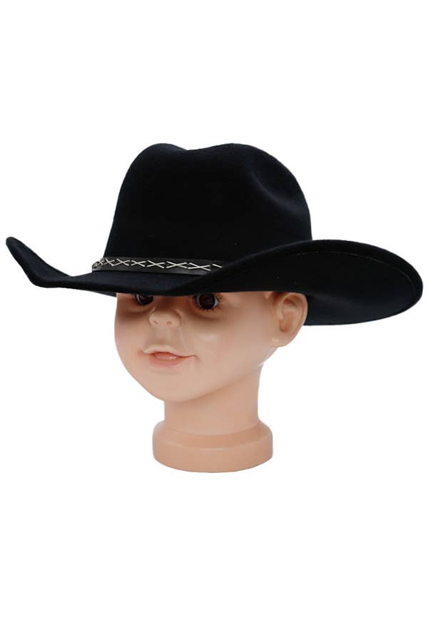 Kids Stitched Black Belt Faux Suede Western Cowboy Hat - RiverRiseCattleCo